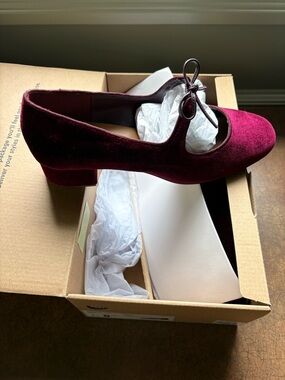 J. Crew Wine Velvet Mary Jane Pump with Bow